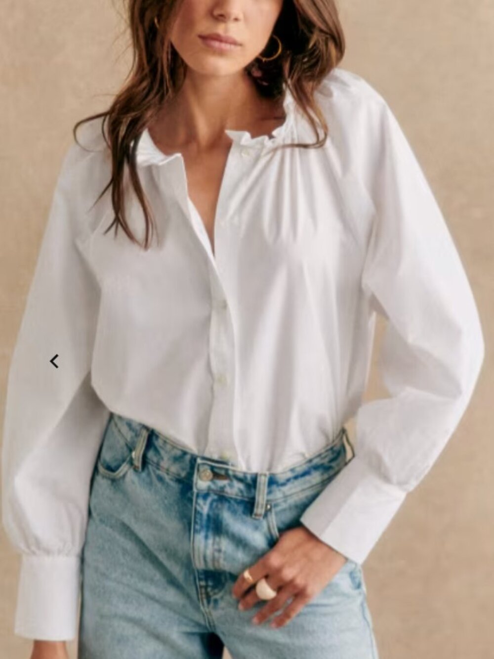 NWT Sézane Louna White Cotton Ruffle Collar Button Blouse US 2 / UK 6